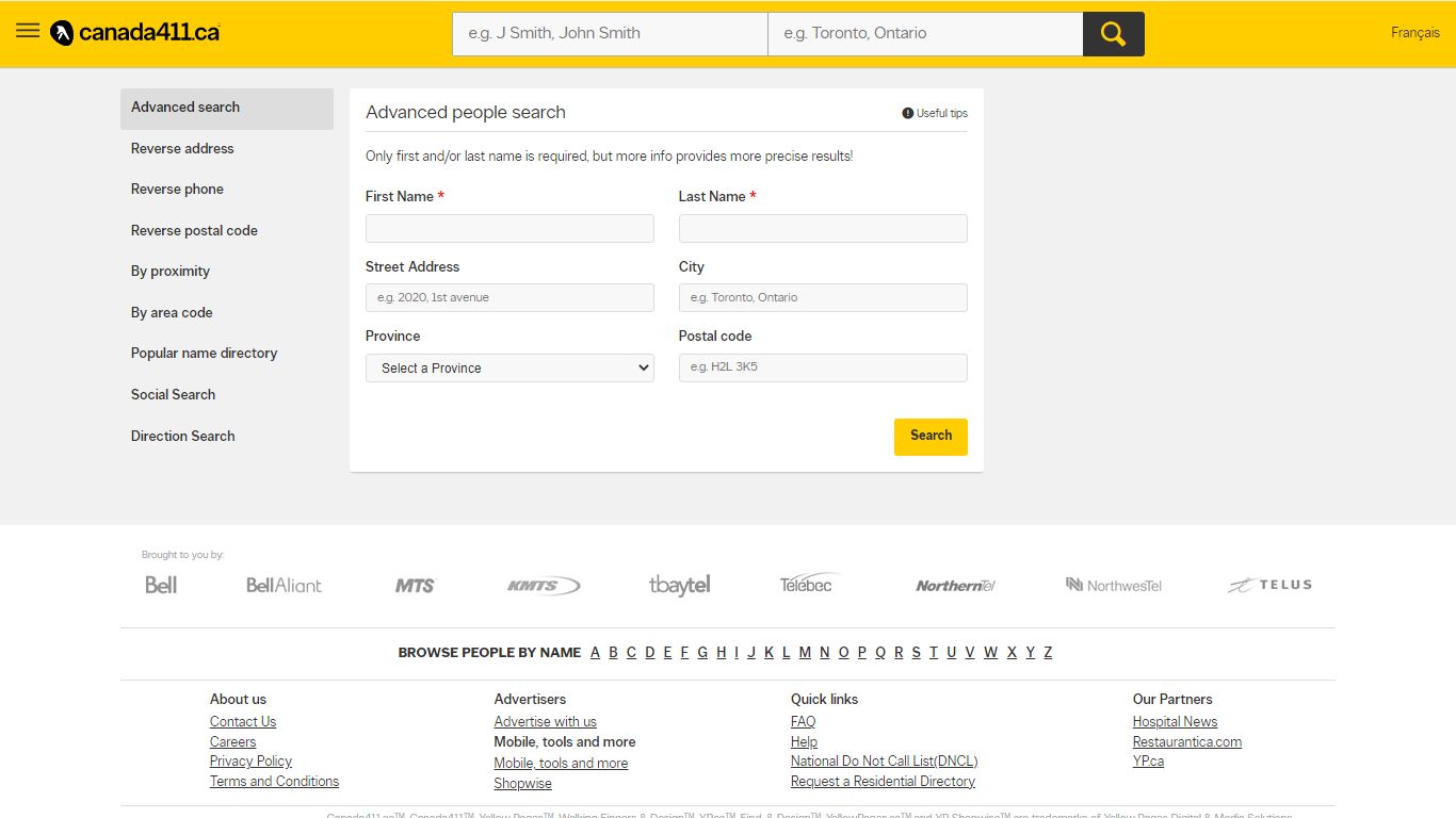 Advanced Search - Canadian People Search | Canada 411 People Finder